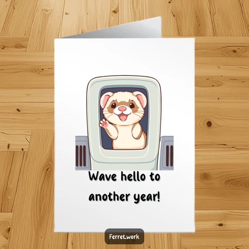 Funny Free Printable Birthday Card: A cheerful ferret peeks out of a cubicle, waving hello with a comical and friendly office vibe.