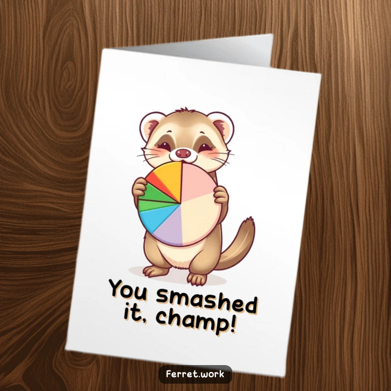 Funny Free Printable Congratulations Card: A cheerful ferret presents a pie chart, celebrating a wonderful achievement.