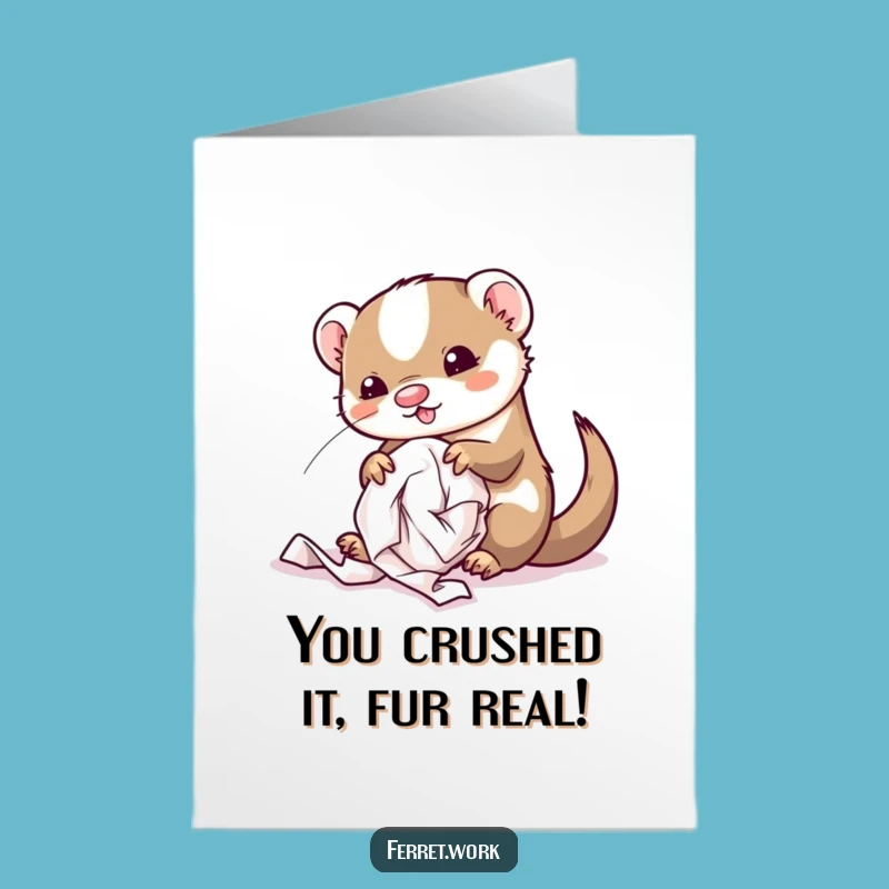 Free Printable Congrats Card: Kawaii Ferret's Office Shenanigans! Downloadable Celebration.