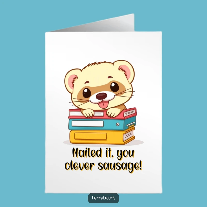 Free Printable Congrats Card: Mischievous Ferret File Fun Downloadable Gift