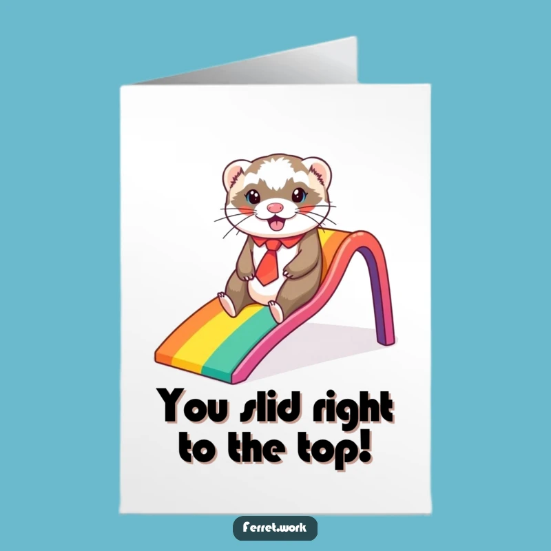 Free Printable Congrats Card: Sliding Ferret, Rainbow Downloadable Success