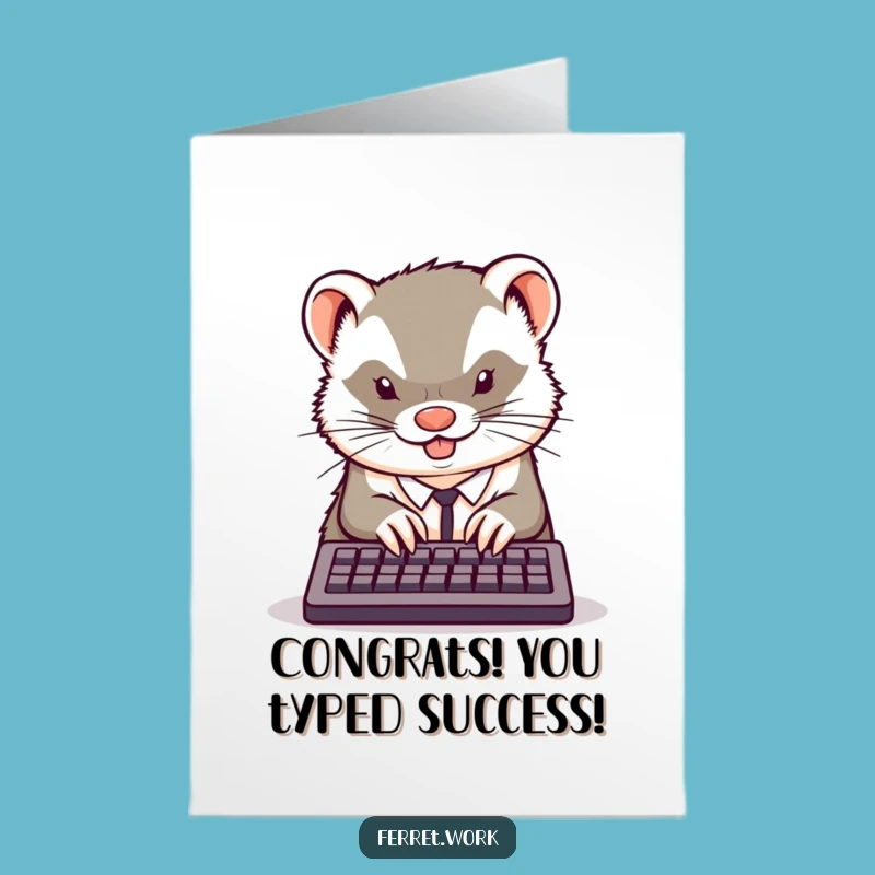 Free Printable Kawaii Ferret Congrats Card: Typing Fury - Downloadable Success