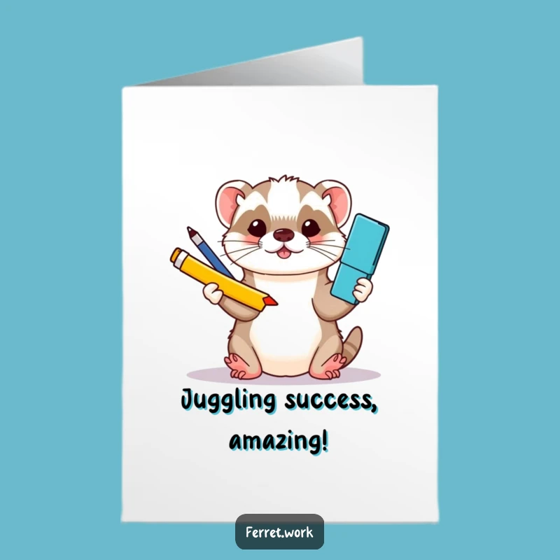 Free Printable Congrats Card: Kawaii Ferret's Amazing Office Juggling Act!