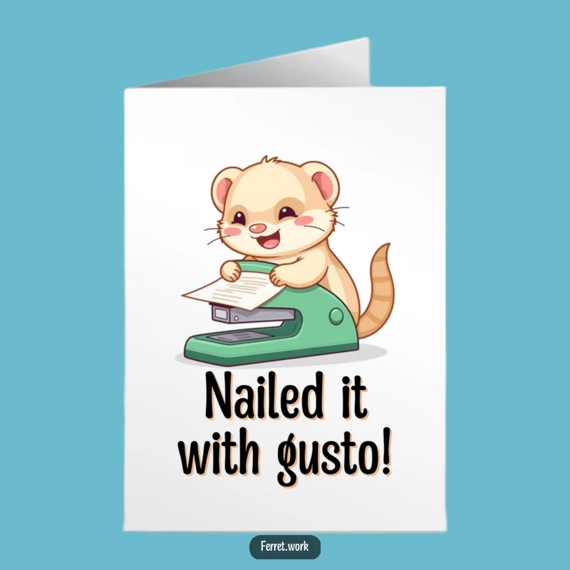 Free Printable Congrats Card: Kawaii Ferret Power Staple - Funny Downloadable Gift