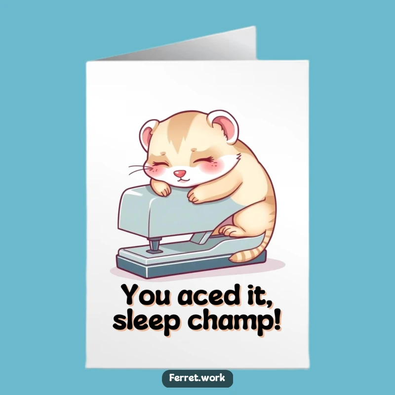 Free Printable Congrats Card: Sleepy Ferret Stapler - Funny Downloadable Gift