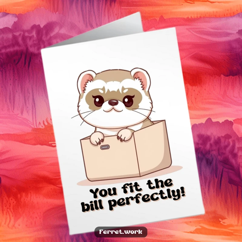 Funny Free Printable Congratulations Card: Ferret attempting to squeeze into a small inbox, celebrating achievements with humor.