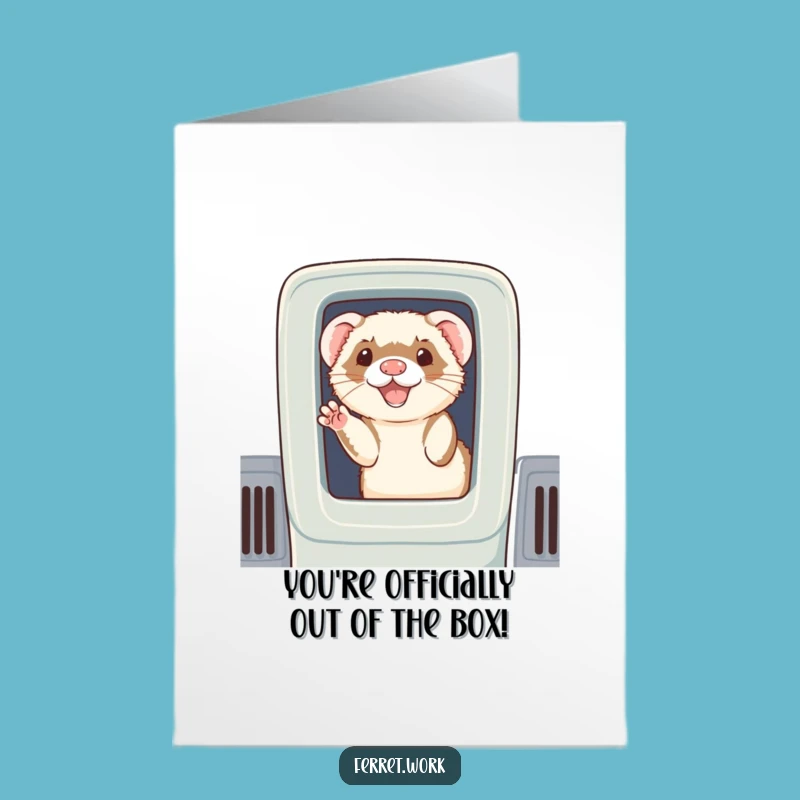 Free Printable Congrats Card: Waving Ferret Cubicle Cheer Downloadable Gift