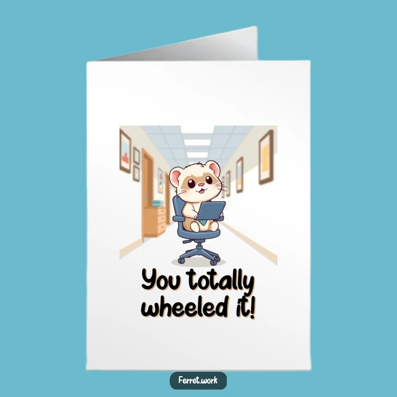Free Printable Congrats Card: Kawaii Ferret Wheelie - Funny Downloadable Gift