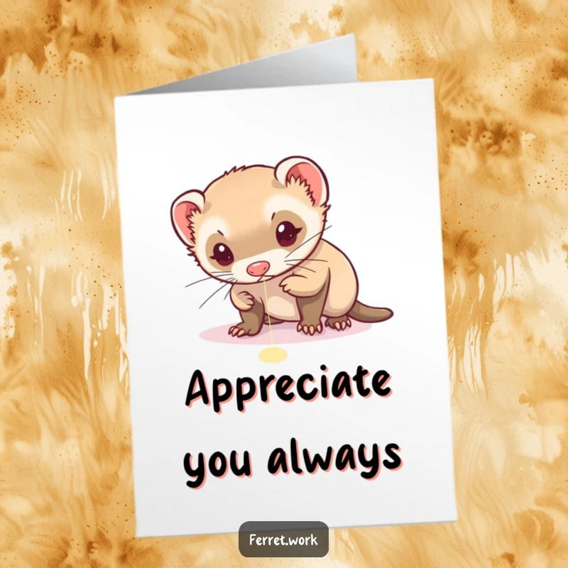 Funny Free Printable Thank You Card: Ferret Intensely Chasing Laser Pointer Dot, Focused on Gratitude