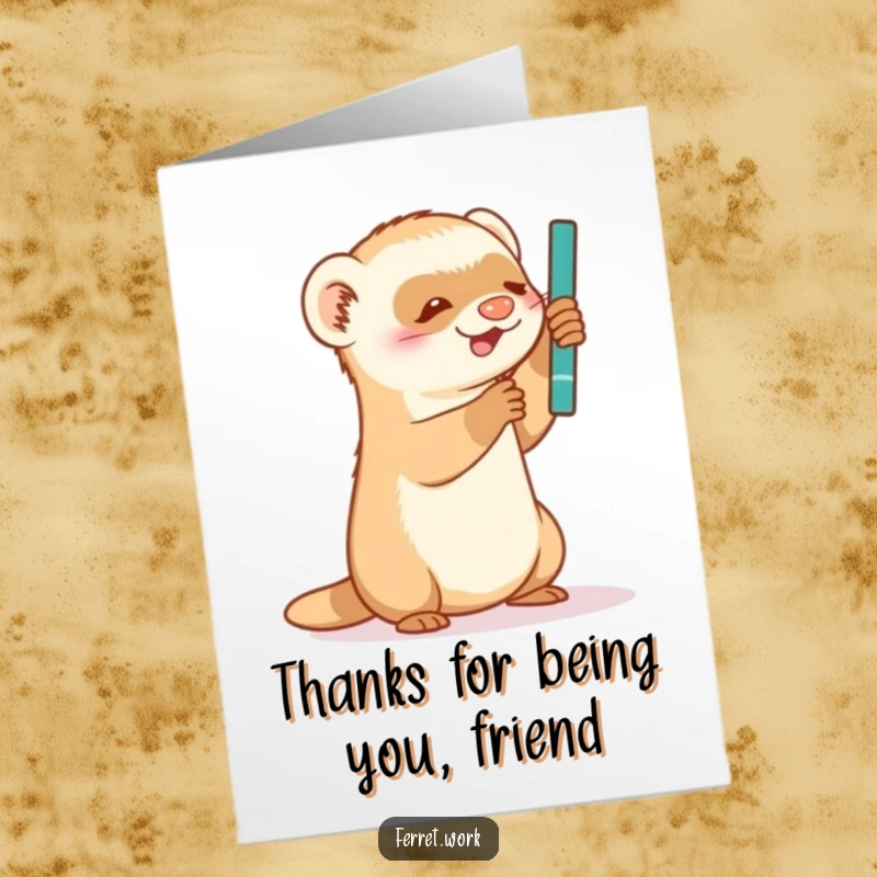 Funny Free Printable Thank You Card: A curious ferret playfully batting at a pen, conveying thanks with adorable mischief.
