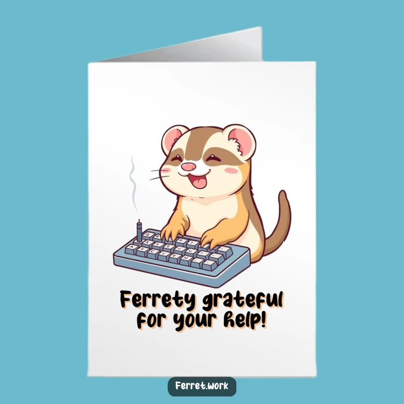 Free Printable Kawaii Office Ferret Thank You Card: Funny Work Downloadable