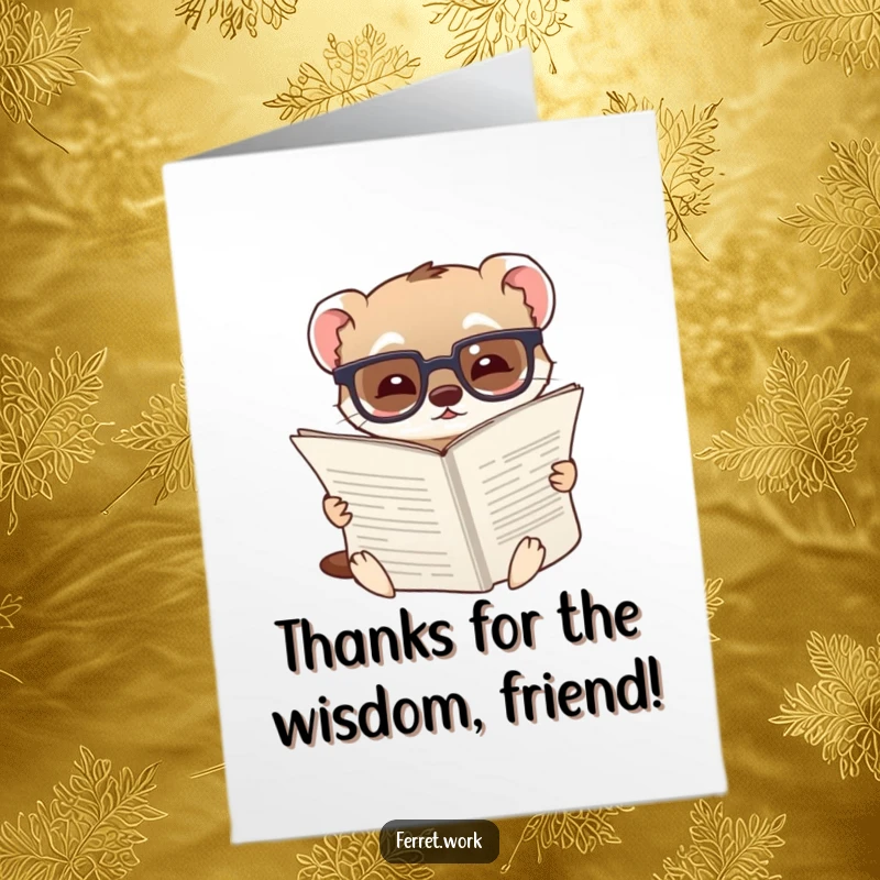 Funny Free Printable Thank You Card: A ferret with glasses reads a large document, showing amusement as they convey thanks.