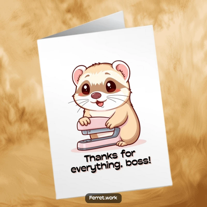 Funny Free Printable Thank You Card: A ferret offers a stapler with a cheerful nod, ready for tasks.
