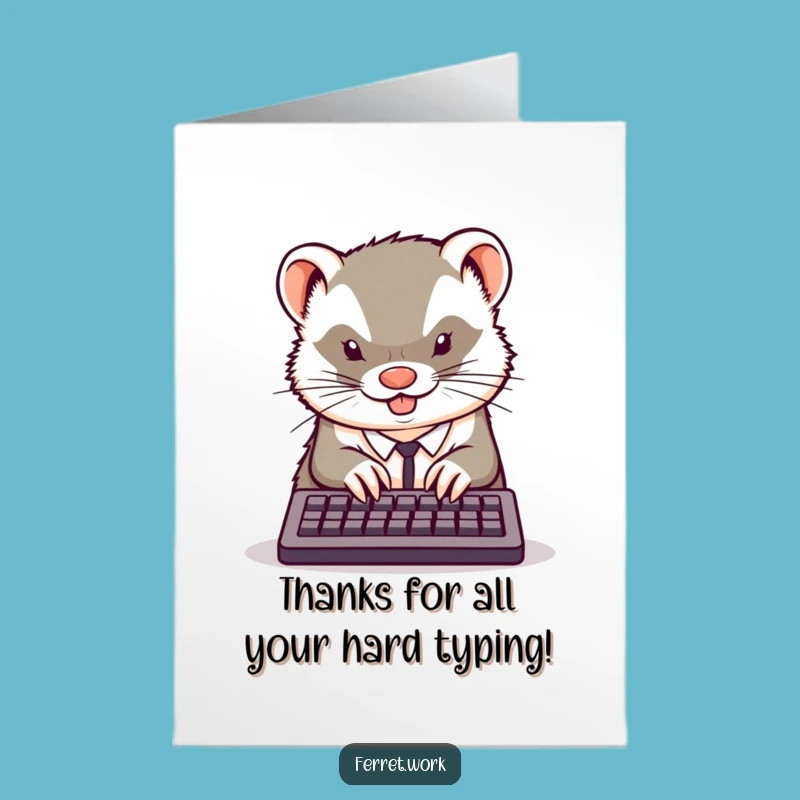 Free Printable Thank You Card: Kawaii Ferret Typing - Instant Download