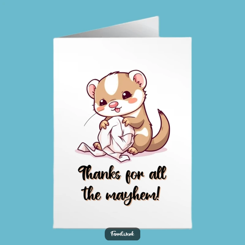 Free Printable Thank You Card: Messy Kawaii Ferret, Office Appreciation! Downloadable Novelty.