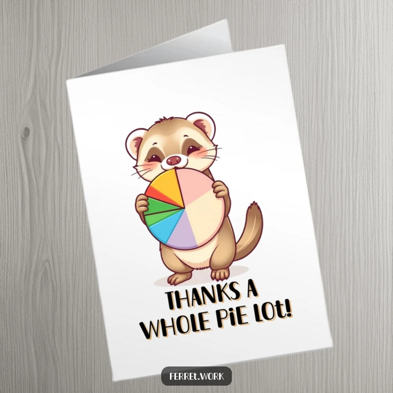 Funny Free Printable Thank You Card: A happy ferret displays a detailed pie chart, expressing heartfelt thanks.