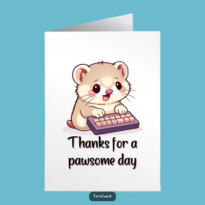 Free Printable Kawaii Ferret Thank You Card: Typing Paws Downloadable Gift