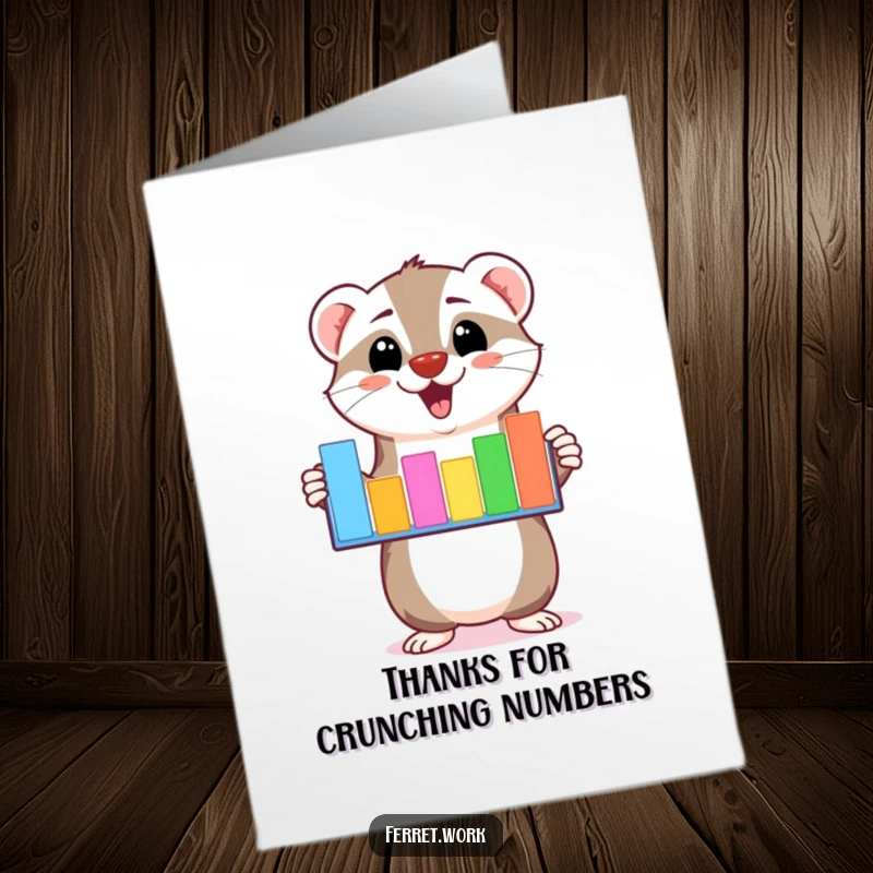 Funny Free Printable Thank You Card featuring a kawaii ferret proudly presenting a colorful bar graph of thanks.