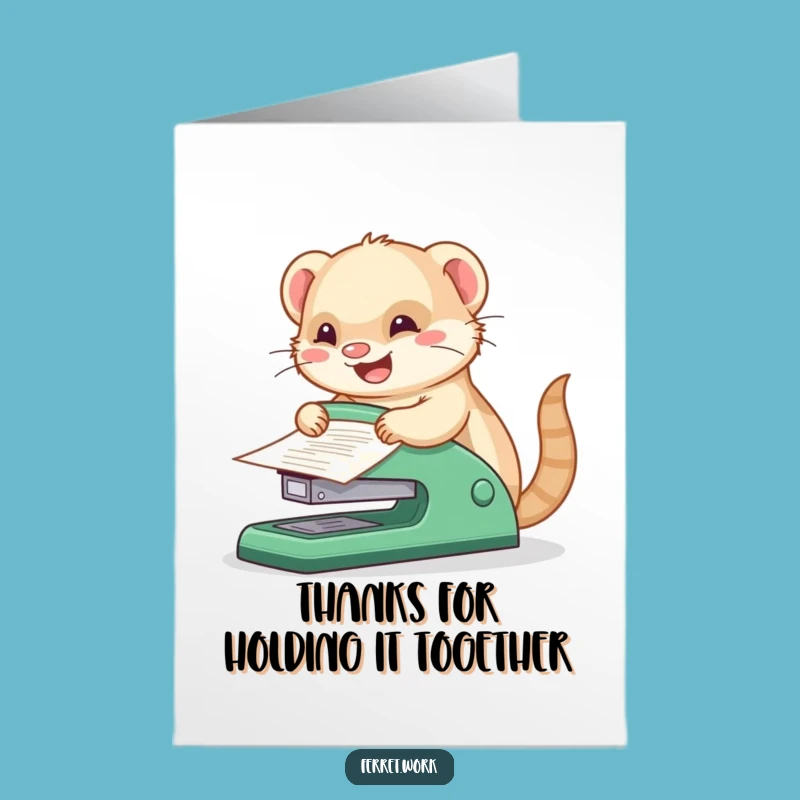 Free Printable Thank You Card: Kawaii Ferret Big Staple Thanks - Funny Downloadable Gift
