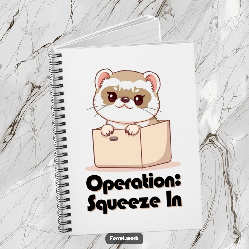 Funny Notebook: A determined ferret humorously trying to fit into a small inbox, ideal for journaling.