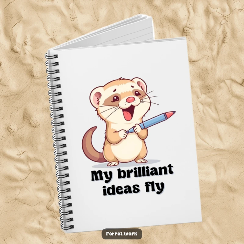 Funny notebook: A cute ferret juggling office supplies, designed for jotting down ideas with a humorous touch.