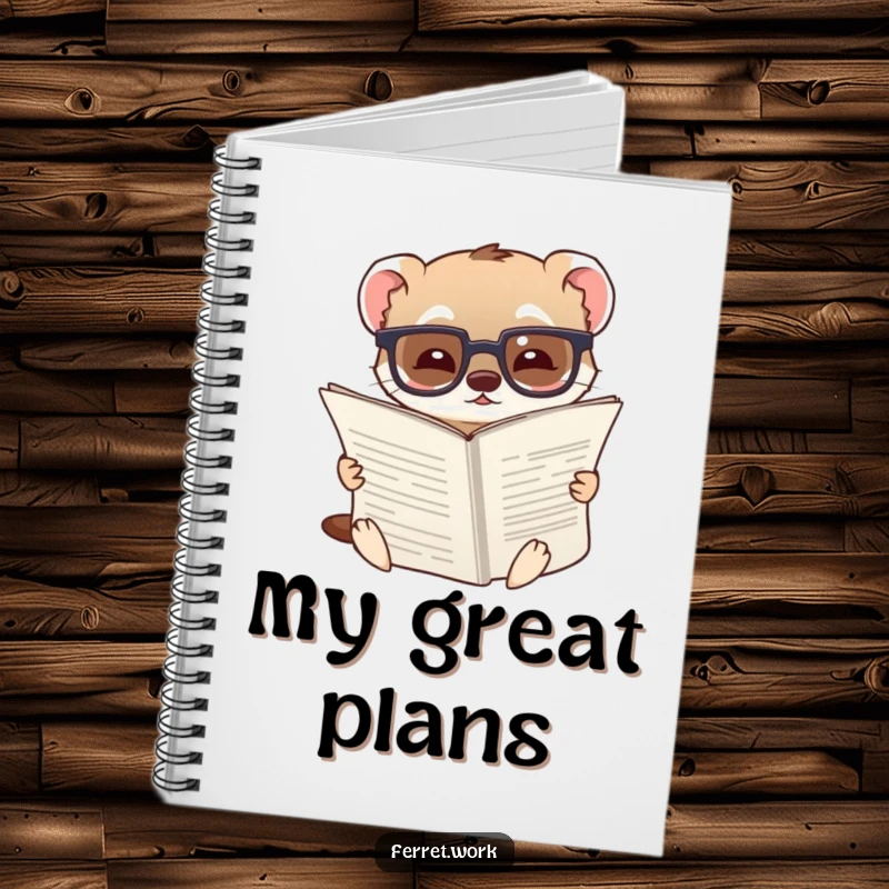 Funny notebook cover with a ferret wearing glasses, amused by a large document, ideal for capturing brilliant thoughts.