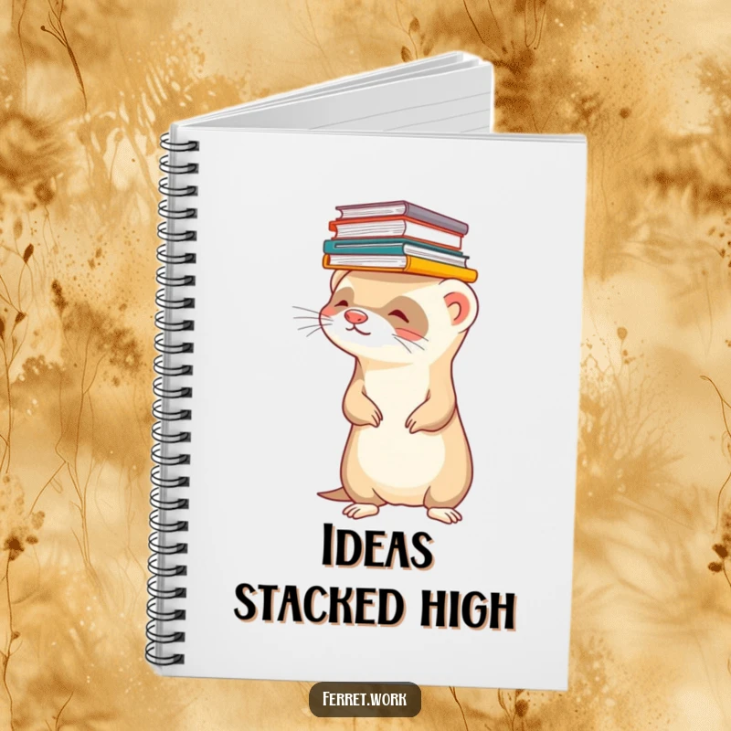 Funny ferret notebook with a ferret balancing a stack of files on its head. Ideal for office notes.