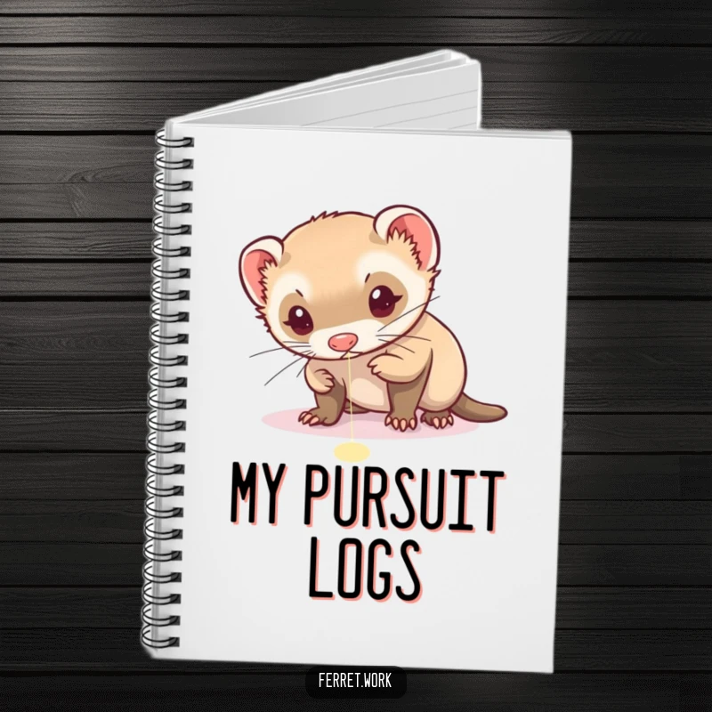 Funny notebook with a ferret intensely focused on chasing a bright red laser pointer dot, perfect for journaling.