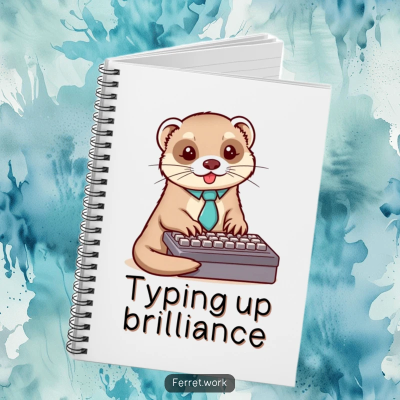 Funny ferret notebook with a business ferret wearing a tie, typing on a keyboard, perfect for notes.