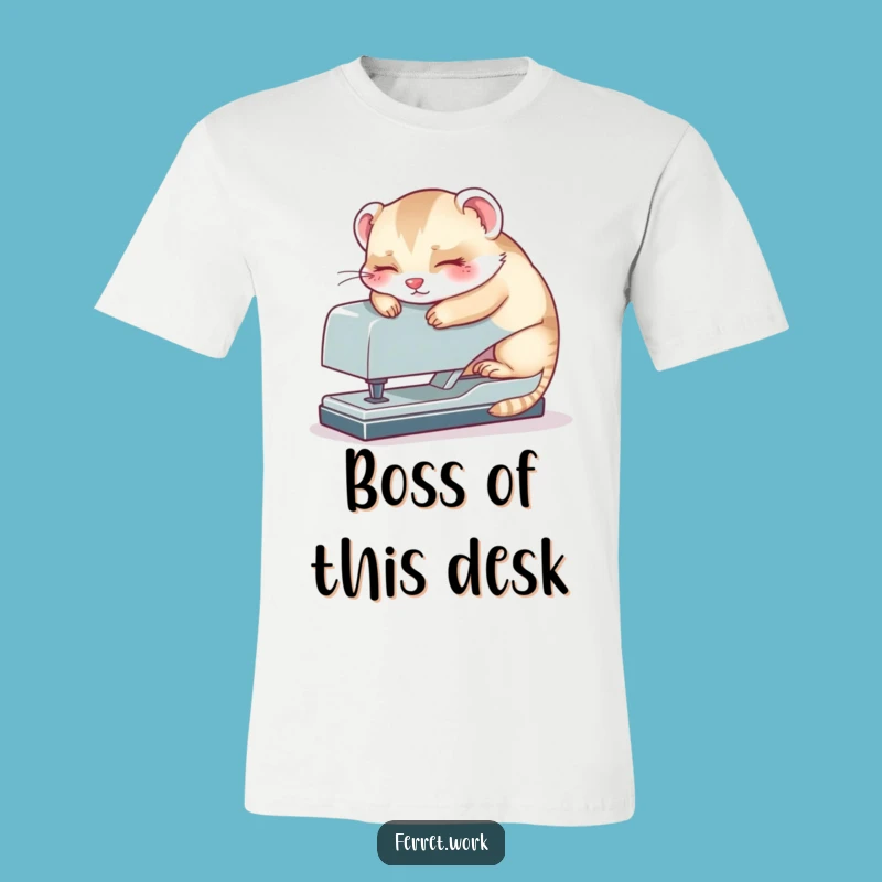 Funny Kawaii Office Ferret 'Stapler Nap' T-Shirt, Hilarious Gift for Work Friends