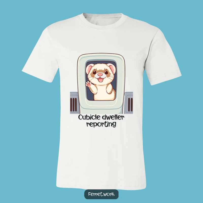 Funny Ferret Cubicle Wave T-Shirt - Cheerful Office Greeting Apparel