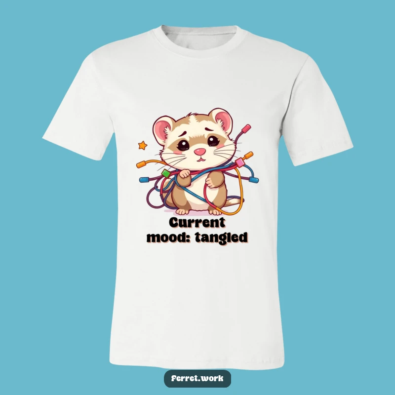 Funny Confused Kawaii Ferret Wire Tangle T-Shirt, Ultimate Tech Struggle Gift
