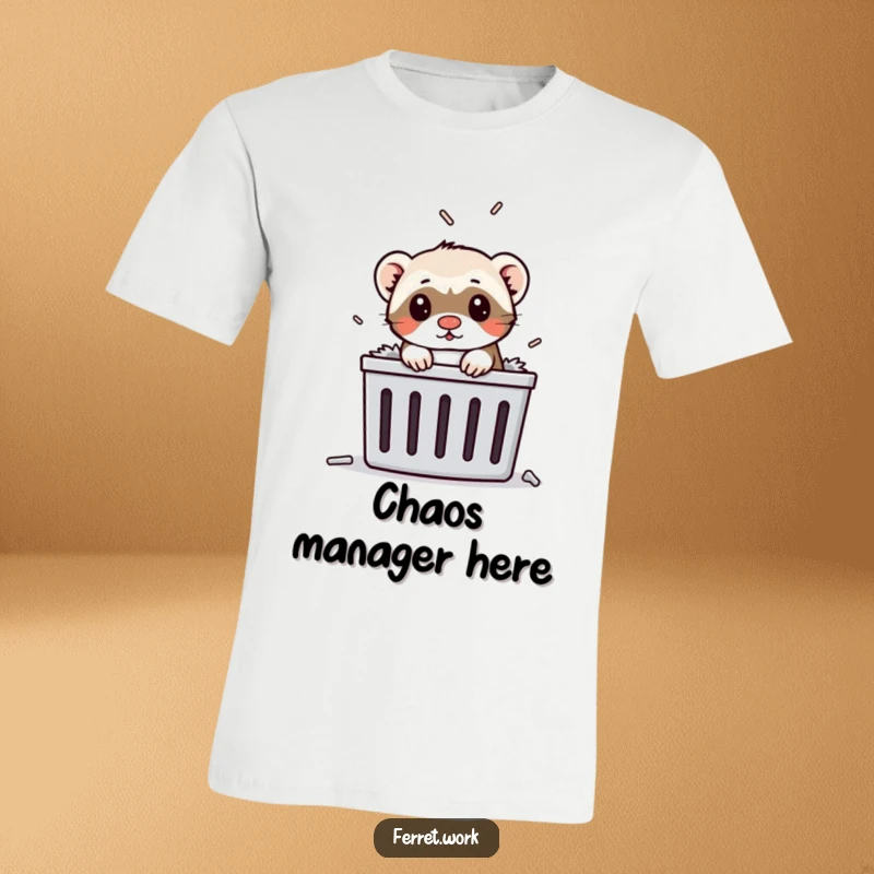 Funny ferret popping its head out of a paper shredder on a t-shirt, capturing a moment of escape.