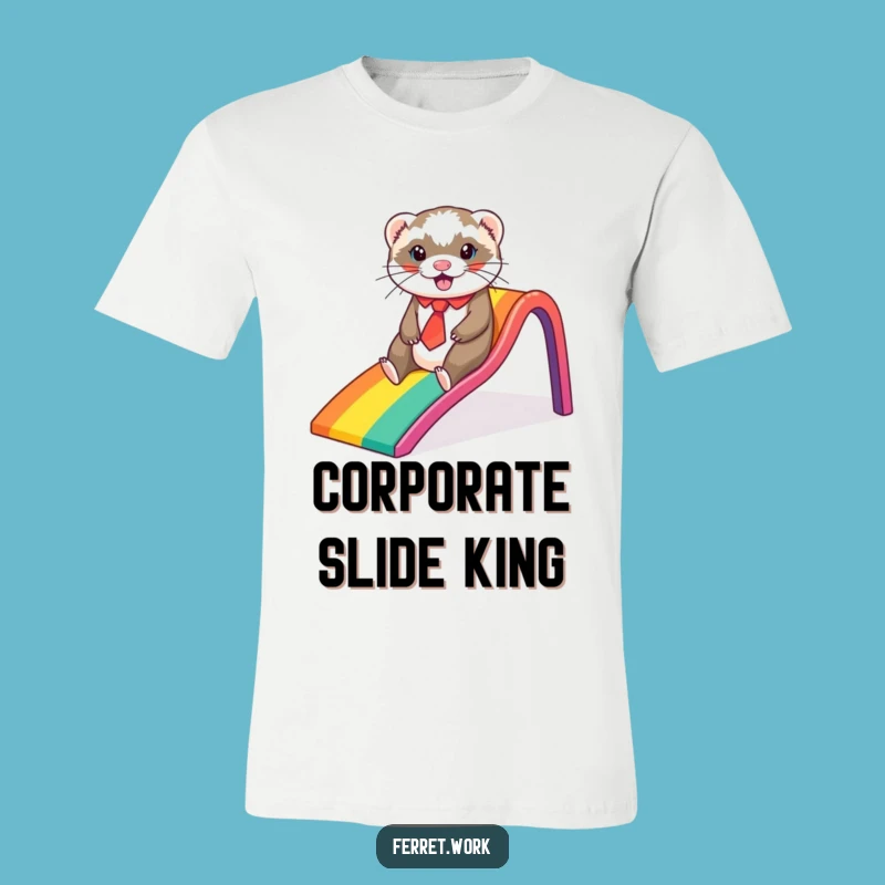 Funny Ferret Rainbow Slide T-Shirt: Whimsical Office Humor & Gift