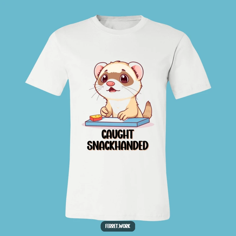 Funny Ferret Snack Surprise T-Shirt: Caught Naughty Desk Pet Tee Gift