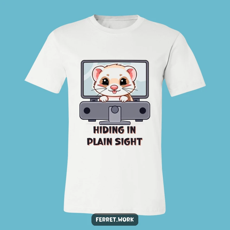 Funny Mischievous Ferret T-Shirt: Hidden Desktop Prankster Tee Gift