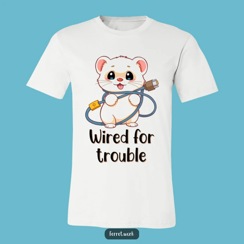 Funny Ferret Tech Terror T-Shirt: Hilarious Entangled Cable Design