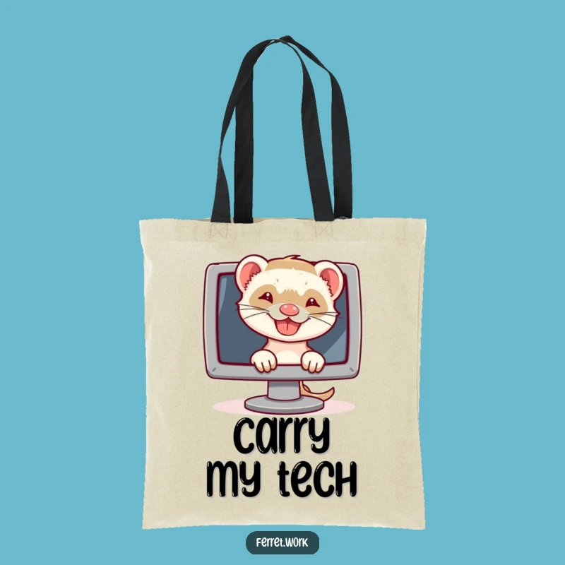 Funny Ferret Tech Grin Tote Bag: Chic and Hilarious Bag for Computer Enthusiasts