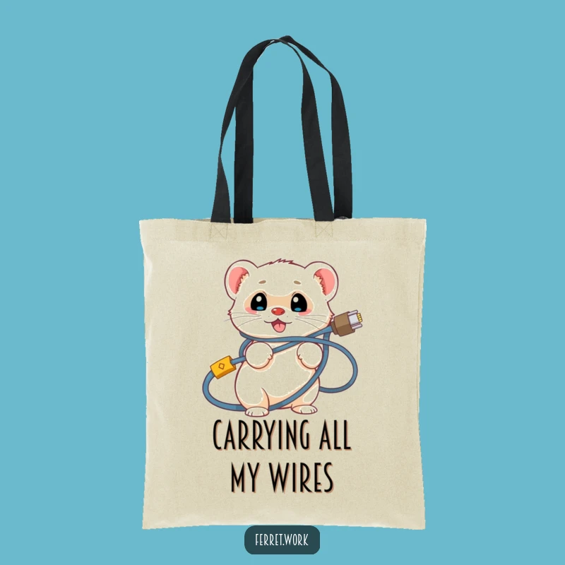 Funny Ferret Tote Bag: Hilarious Network Cable Chaos Carryall