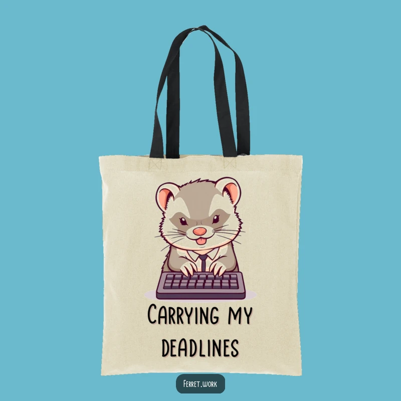 Funny Office Ferret Typing Tote Bag: Carry Your Ambition with Humor
