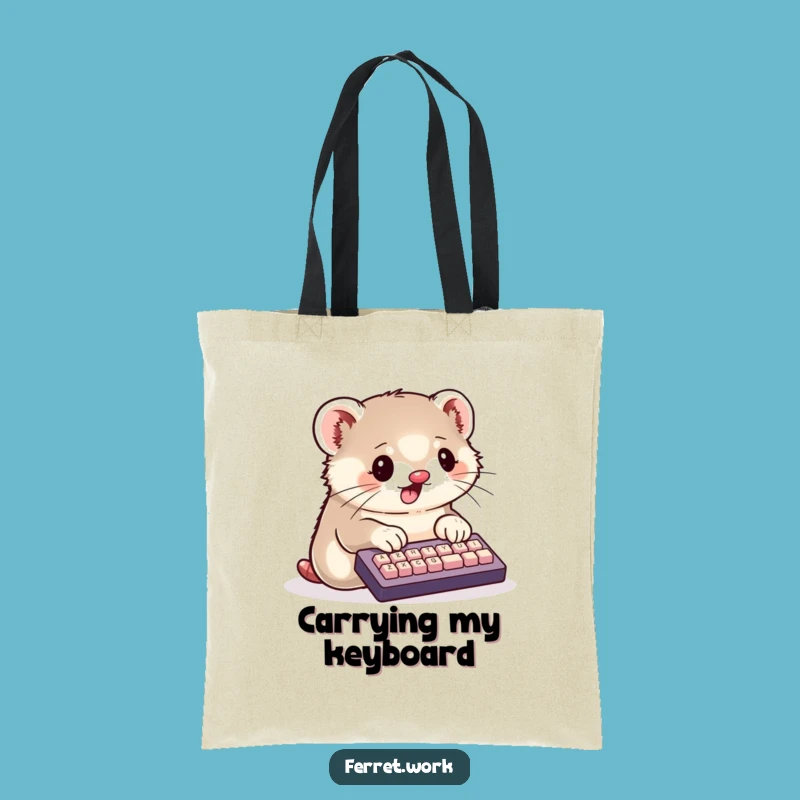 Funny Kawaii Ferret Tote Bag: Busy Typist Shopping Fun