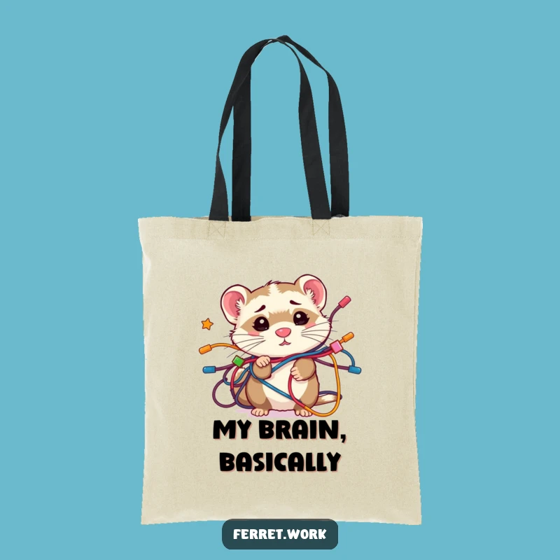 Funny Confused Kawaii Ferret Wire Tangle Tote Bag, Carry Your Chaos Stylishly