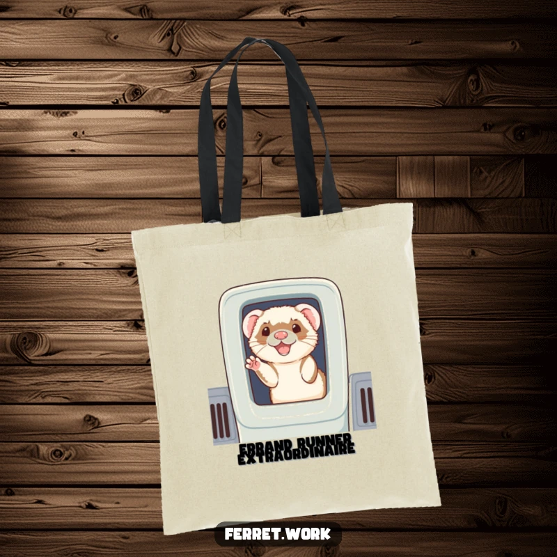 Funny tote bag: A cheerful ferret peeking from a cubicle, waving enthusiastically to share good vibes.
