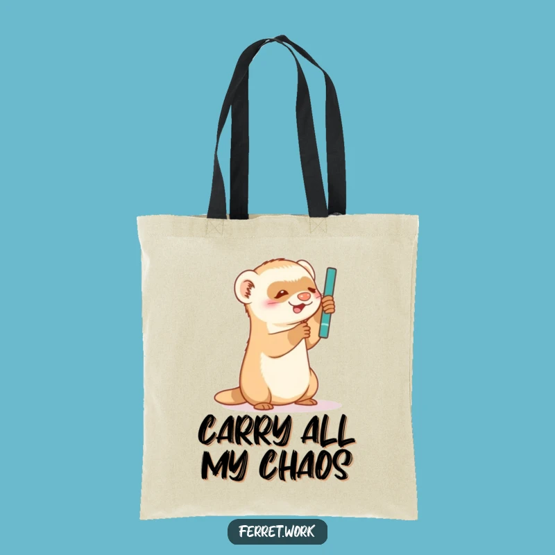Funny Ferret Tote Bag: Playful Pen Batting, Chic Humorous Gift for Shopping Trips