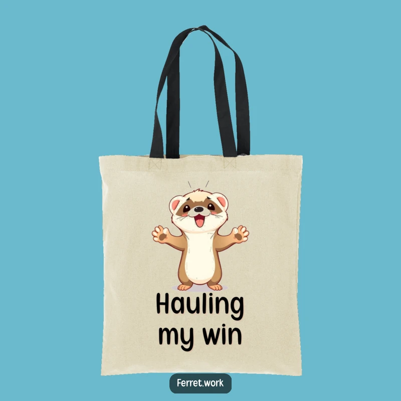 Funny Ferret Tote Bag: Paws Up Goal Celebration Shopping Bag