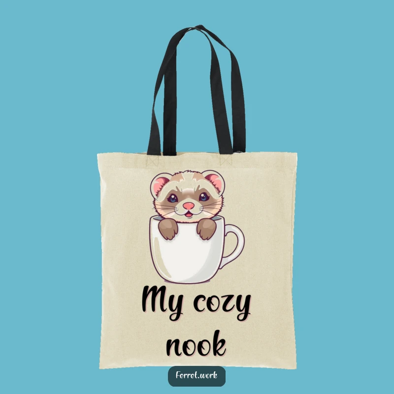 Funny Ferret Tote Bag: Coffee Mug Hideout