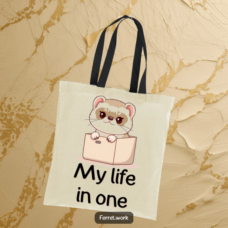 Funny Tote Bag: A determined ferret comically attempting to squeeze into a small inbox, great for carrying humor.